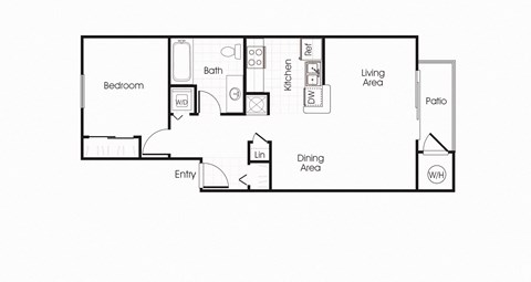 A1 floorplan one bedroom one bathroom at Bella Vista Apartments